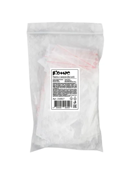 Пакет с замком (Zip Lock) Комус 6x8 см., 32мкм, 100 шт/уп