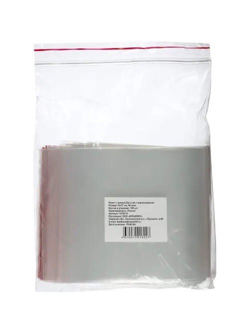 Пакет с замком (Zip Lock) с европодвесом 12 х 17 см, 60 мкм, 100 шт/уп