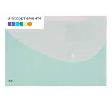 Папка-конверт на кнопке Deli А4+, 180мкм,карман,цвет в асс, 5506