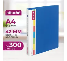 Папка на 4-х кольцах пласт. 35/42мм А4 ATTACHE F504/07 синяя Ро