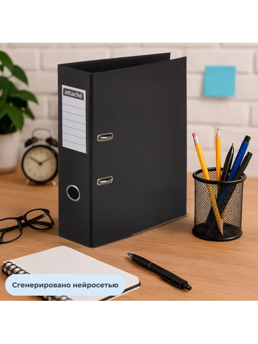 Папка-регистратор 75мм Attache, А4, черная, ПБП2, метал. угол, карман.кор