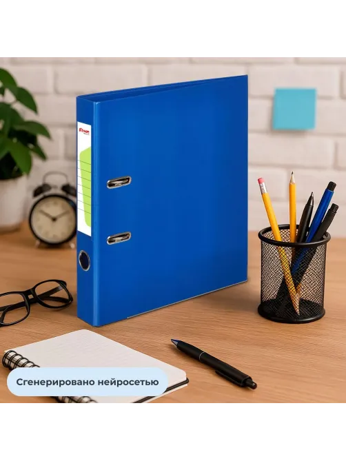 Папка-регистратор Комус Стандарт 50мм синяя, ПБП2, карм.кор., мет.уг