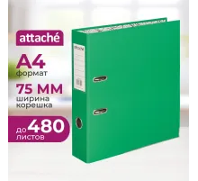 Папка-регистратор 75мм Attache А4, зеленая, РР/бумага, мет. уголок