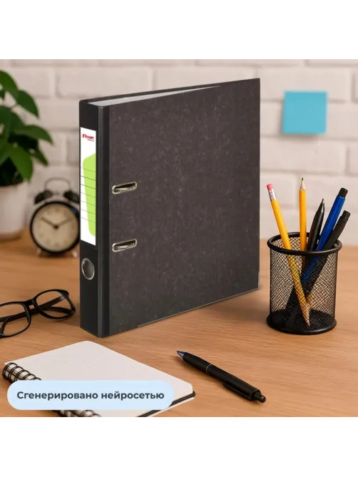 Папка-регистратор Комус мрамор.карт 50мм черн.кореш,бум/бум,карм.кор.мет.уг