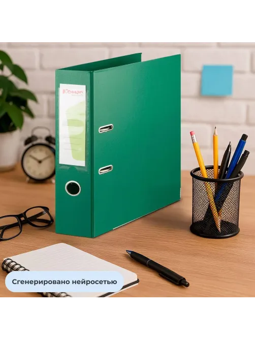 Папка-регистратор Комус Стандарт 75мм  зеленая, ПБП2, карм.кор., мет.уг