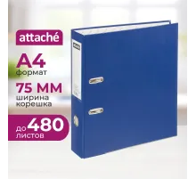 Папка-регистратор 75мм Attache А4, темно-синияя, тиснение кожа,метал. угол