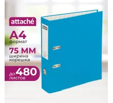 Папка-регистратор 75мм Attache А4, св-синяя, тиснение кожа, метал угол