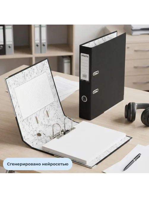 Папка-регистратор 75мм Attache А4, черная РР/бумага, мет уголок
