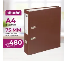 Папка-регистратор 75мм Attache А4, коричневая, тиснение кожа, метал угол