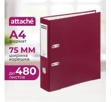 Папка-регистратор 75мм Attache А4, бордо, тиснение кожа, метал угол