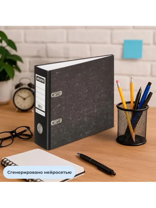 Папка-регистратор ATTACHE, формат A5,гориз,75мм,мрам,черн, бум./бум.,карм.к