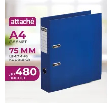 Папка-регистратор 75мм Attache, А4, синяя, ПБП2, метал. угол, карман.кор