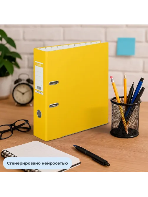 Папка-регистратор ECONOMY PLUS 80 мм,желт,ПБП1,карм.кор,мет.уг