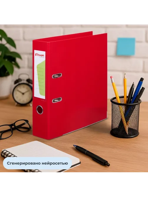 Папка-регистратор Комус Стандарт 75мм  красная, ПБП2, карм.кор., мет.уг