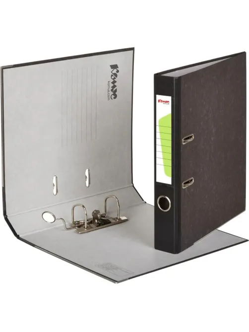 Папка-регистратор Комус мрамор.карт 50мм черн.кореш,бум/бум,карм.кор.мет.уг