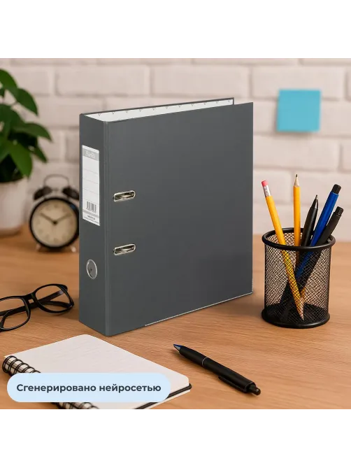 Папка-регистратор ECONOMY PLUS, 80мм, серый,ПБП1, карм.кор.,мет.уг