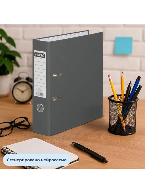 Папка-регистратор 75мм Attache А4, темно-сер., тиснение кожа, мет. угол