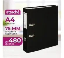 Папка-регистратор 75мм Attache А4, черная РР/бумага, мет уголок