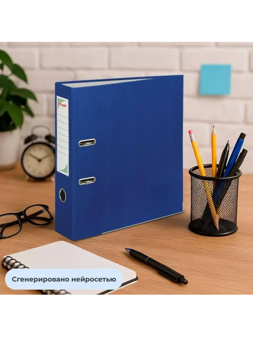 Папка-регистратор с арочн.мех.Комус Экономи 80мм,синяя,ПБП1,карм.кор,мет.уг