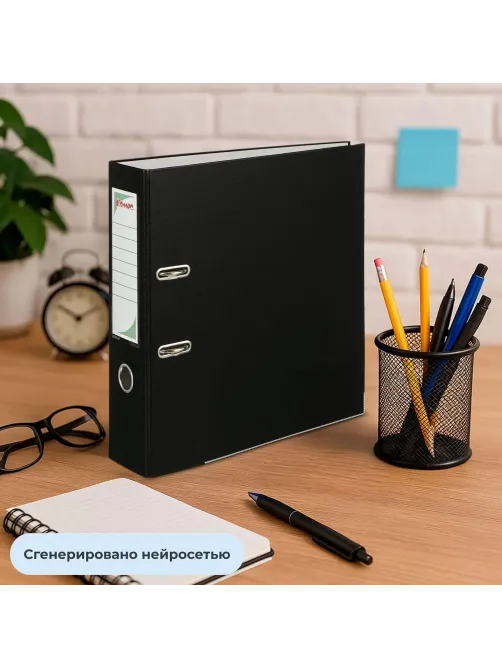 Папка-регистратор с арочн.мех.Комус Экономи 80мм,черн,ПБП1,карм.кор.,мет.уг
