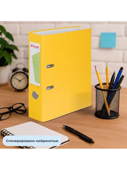 Папка-регистратор Комус Экономи 75мм желтая, ПБП1, карм.кор., мет.уг