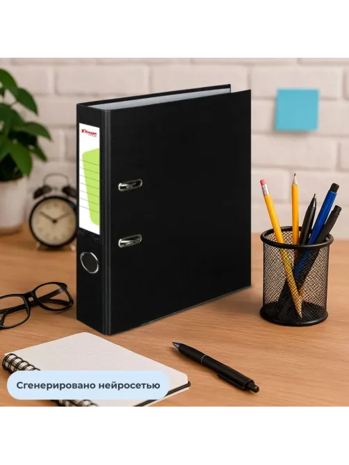 Папка-регистратор Комус Экономи 50мм черная, ПБП1, карм.кор., мет.уг