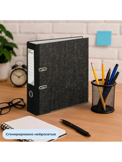 Папка-регистратор с арочн.мехКомус мрам,бум/бум 80мм,чер корш,карм.к,мет.уг
