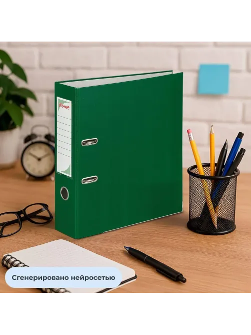 Папка-регистратор с арочн.мех.Комус Экономи 80мм,зелая,ПБП1,карм.кор,мет.уг