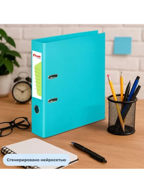 Папка-регистратор Комус Стандарт 75мм  бирюзовая, ПБП2, карм.кор., мет.уг
