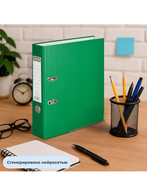 Папка-регистратор ATTACHE(ПВХ+бум)с мет.уголком,75мм,зеленая,ПБП1,карм.кор