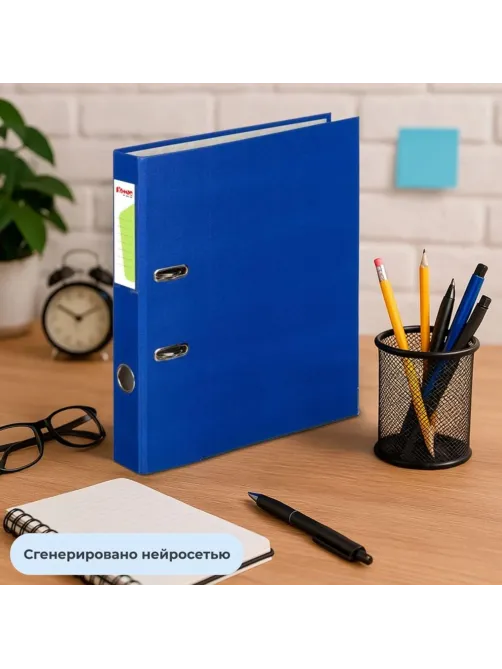 Папка-регистратор Комус Экономи 50мм синяя, ПБП1, карм.кор., мет.уг