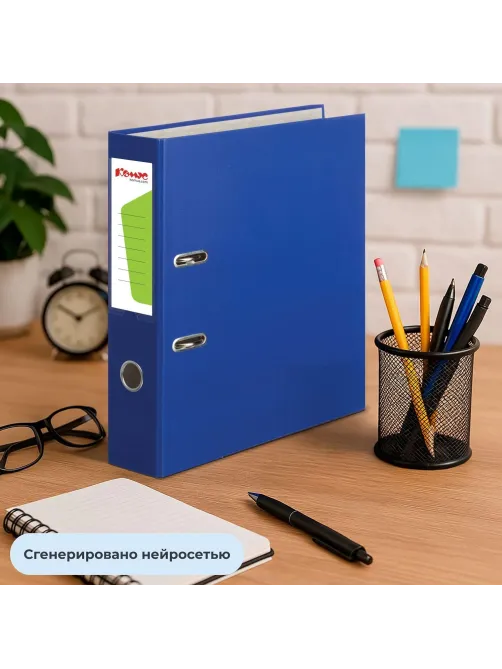 Папка-регистратор Комус Экономи 75мм синяя, ПБП1, карм.кор., мет.уг