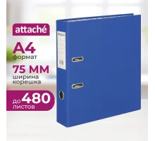 Папка-регистратор 75мм Attache А4, синияя РР/бумага, без мет. уголка