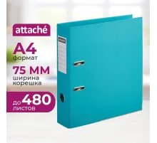 Папка-регистратор 75мм Attache, А4, бирюзовая, ПБП2, метал. угол,карман.кор