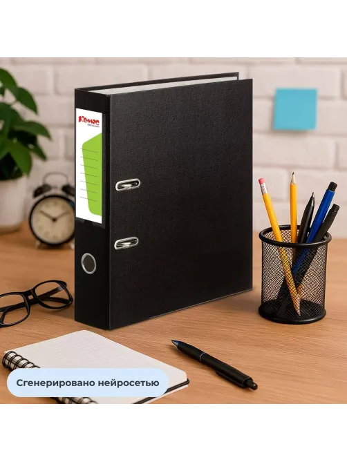 Папка-регистратор Комус Экономи 75мм черная, ПБП1, карм.кор., мет.уг