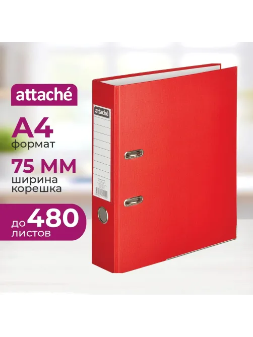 Папка-регистратор ATTACHE(ПВХ+бум)с мет.уголком,75мм,красная,ПБП1,карм.кор
