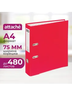 Папка-регистратор 75мм Attache А4, красная, тиснение кожа, метал. угол