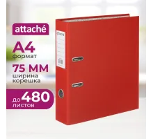 Папка-регистратор 75мм Attache А4, красная, РР/бумага, без мет. уголка