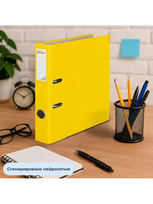 Папка-регистратор Комус Экономи 50мм желтая , ПБП1, карм.кор.,мет.уг