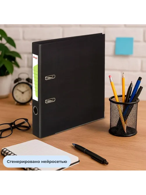 Папка-регистратор Комус Стандарт 50мм черная, ПБП2, карм.кор., мет.уг