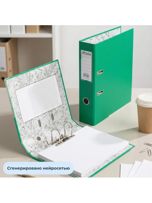 Папка-регистратор 75мм Attache А4, зеленая, РР/бумага, мет. уголок
