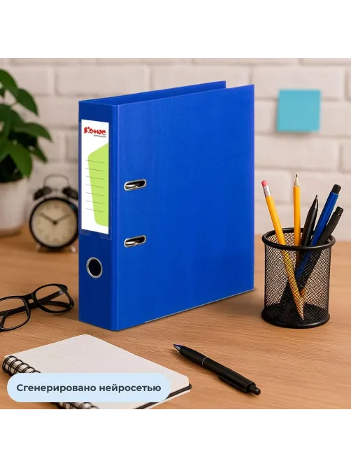 Папка-регистратор Комус Стандарт 75мм синяя, ПБП2, карм.кор., мет.уг