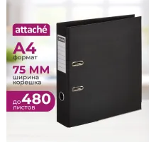 Папка-регистратор 75мм Attache, А4, черная, ПБП2, метал. угол, карман.кор