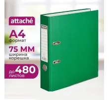 Папка-регистратор ATTACHE(ПВХ+бум)с мет.уголком,75мм,зеленая,ПБП1,карм.кор