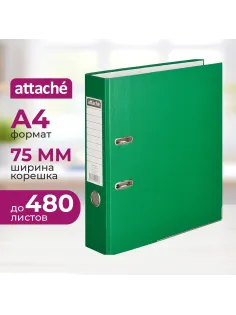 Папка-регистратор ATTACHE(ПВХ+бум)с мет.уголком,75мм,зеленая,ПБП1,карм.кор