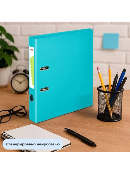 Папка-регистратор Комус Стандарт 50мм бирюзовая, ПБП2, карм.кор., мет.уг