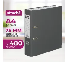 Папка-регистратор 75мм Attache А4, темно-сер., тиснение кожа, мет. угол