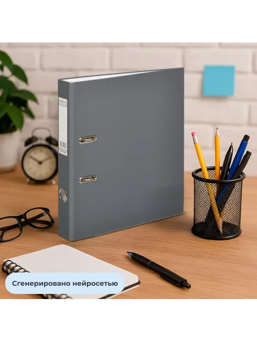 Папка-регистратор ECONOMY PLUS, 50мм, серый,ПБП1, карм.кор.,мет.уг