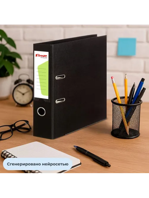 Папка-регистратор Комус Стандарт 75мм  черная, ПБП2, карм.кор., мет.уг
