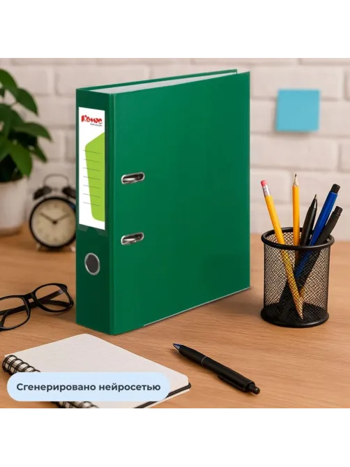Папка-регистратор Комус Экономи 75мм зеленая, ПБП1, карм.кор., мет.уг